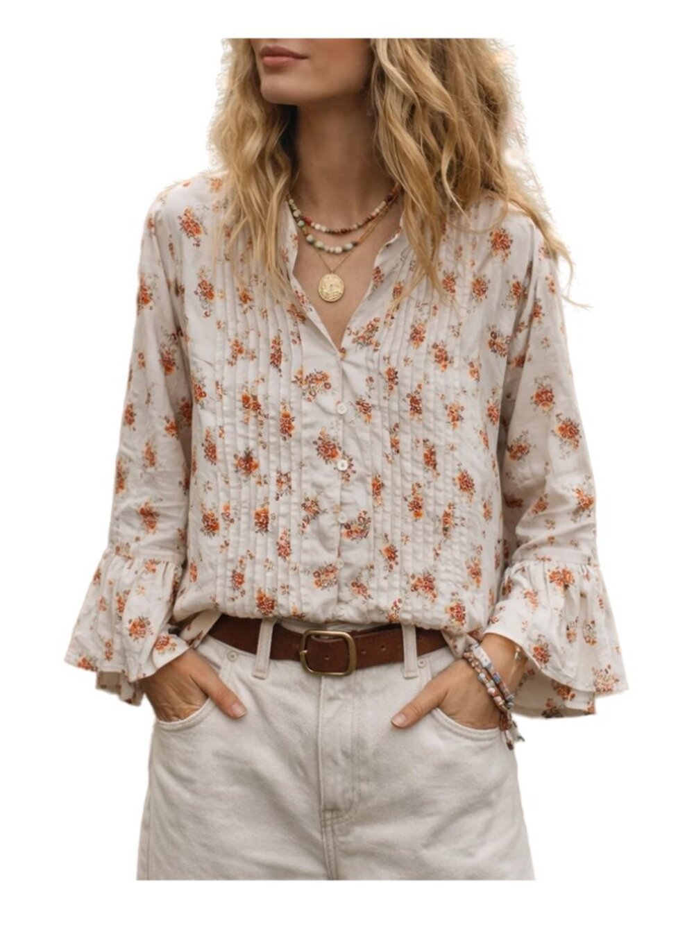 Roxy Floral Bell Sleeve Peplum Blouse